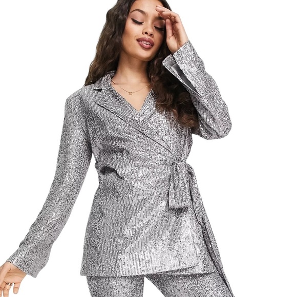 ASOS Sequins Wrap Blazer Gunmetal - Picture 1 of 4